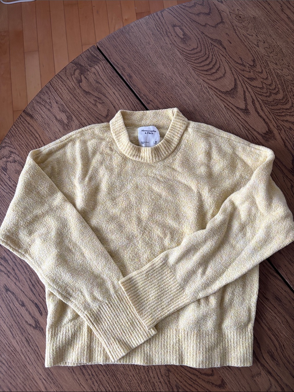 Abercrombie & Fitch Pale Yellow Textured Crewneck Sweater